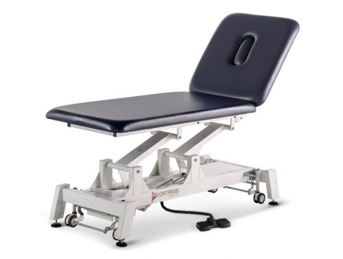 FORTRESS STABILITY 2-SECTION / WHITE FRAME / NAVY UPHOLSTERY / ELECTRIC BACKREST / HAND & FOOT CONTROL