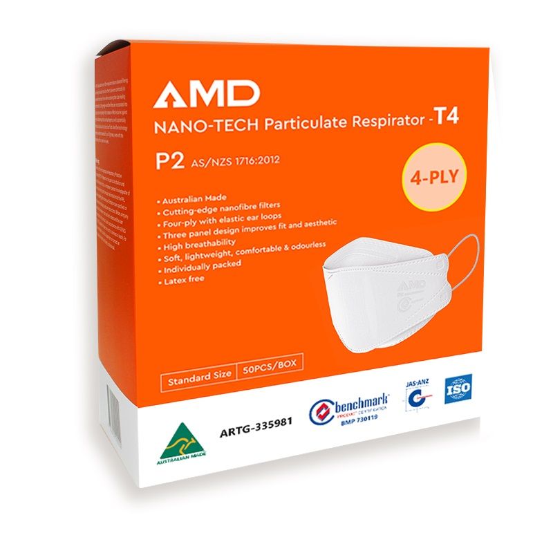 AMD NANO-TECH P2 PARTICULATE RESPIRATORS / T4 WHITE MASK / BOX OF 50 photo