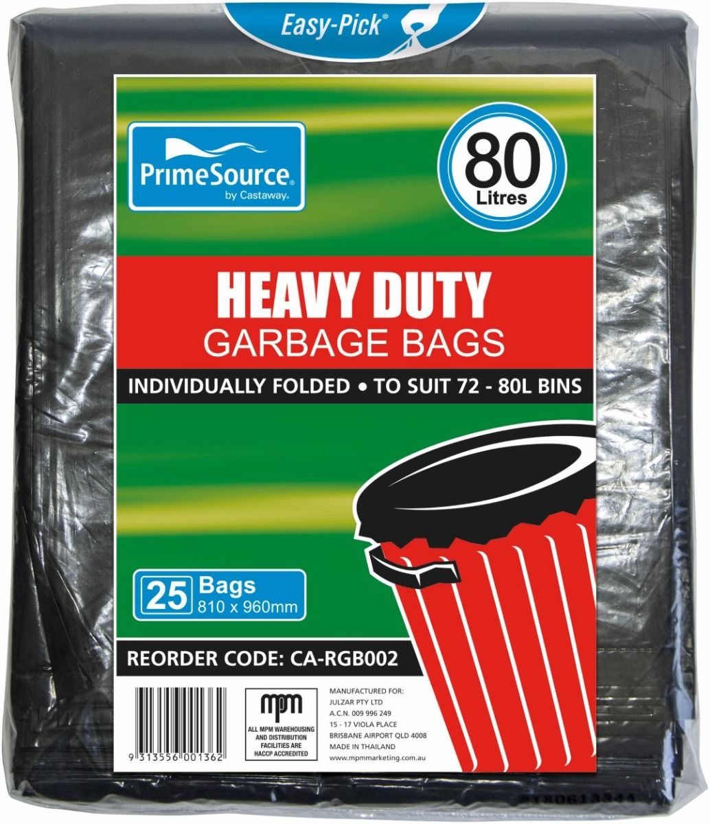 PRIMESOURCE GARBAGE BAGS / HEAVY DUTY BLACK 72-80L / BOX OF 250 photo