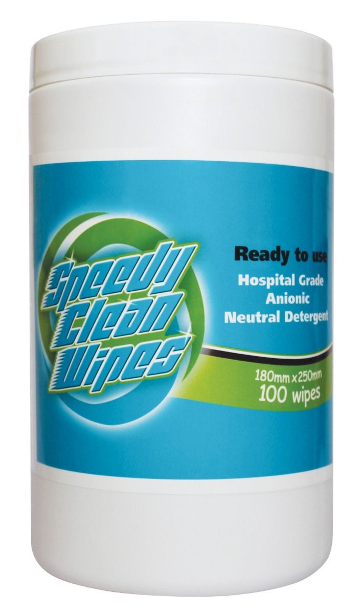 WHITELEY SPEEDY CLEAN DETERGENT WIPES / CANISTER OF 100 / 18CM X 25CM photo