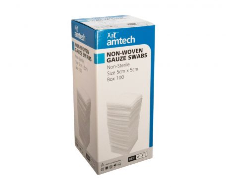 AMTECH NON WOVEN GAUZE SWABS / 4PLY NON STERILE / PACK OF 100