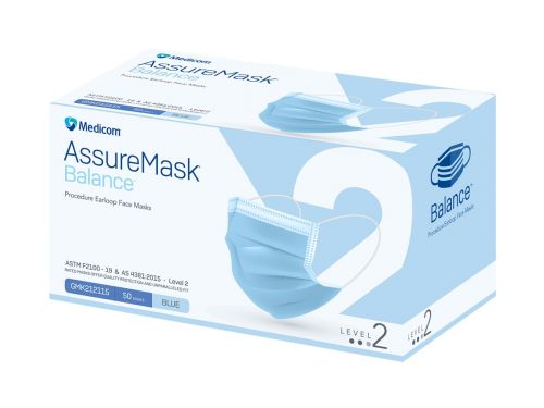 ASSURE MASK LEVEL 2 PROCEDURE EARLOOP FACE MASKS / BLUE / BOX OF 50
