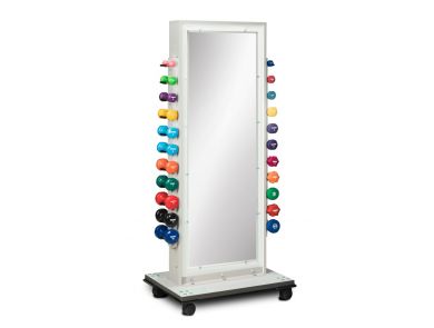 FORTRESS MOBILE POSTURE MIRROR WITH CUFF WEIGHTS AND DUMBBELL RACK